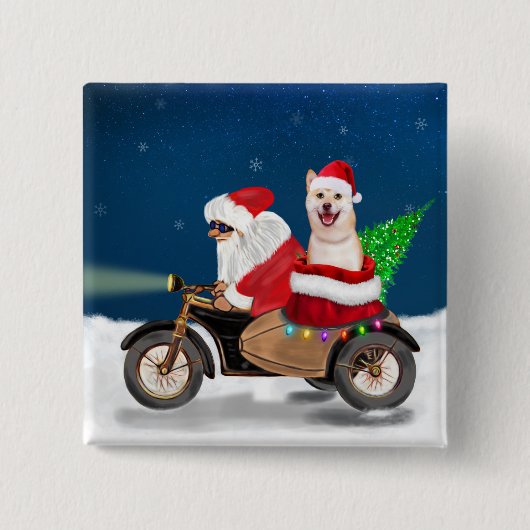 Shiba Inu Dog Weihnachtsmann Button (Vorderseite)