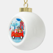 Shiba Inu Dog Weihnachtswagen Schnee Keramik Kugel-Ornament (Rechts)