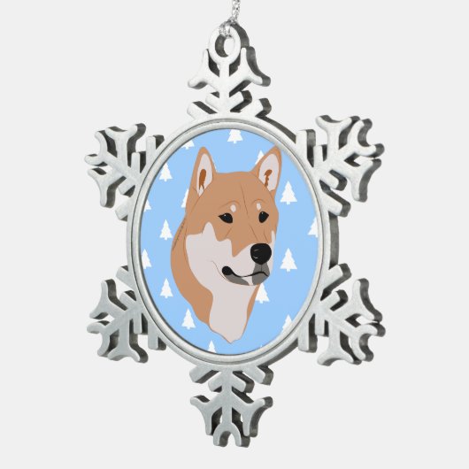 Shiba Inu Dog White Christmas Tree Muster Schneeflocken Zinn-Ornament (Rechts)