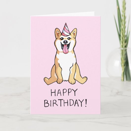 Shiba Inu Dog Zeichnend Happy Birthday Card Karte (Vorderseite)
