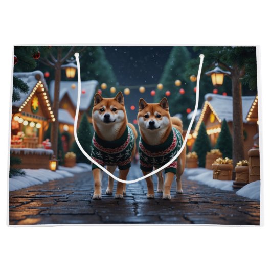 Shiba Inu Dogs Christmas Snow Holiday Große Geschenktüte (Vorderseite)