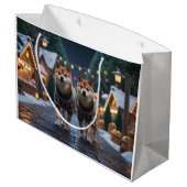 Shiba Inu Dogs Christmas Snow Holiday Große Geschenktüte (Rückseite Schrägansicht)