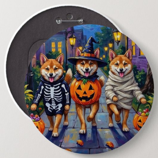 Shiba Inu Dogs in Halloween Costumes Button (Vorne & Hinten)