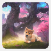 Shiba Inu Fantasy Anime Quadratischer Aufkleber (Vorderseite)