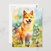Shiba Inu farbige Aquarellbilder Postkarte (Vorne/Hinten)