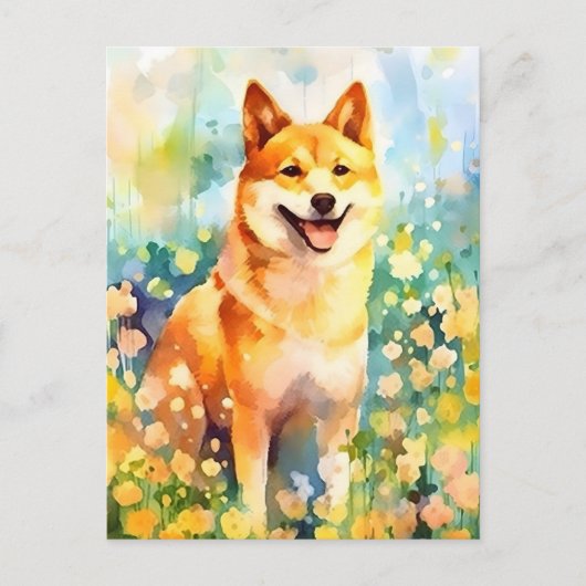 Shiba Inu farbige Aquarellbilder Postkarte (Vorderseite)