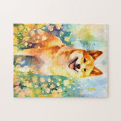 Shiba Inu farbige Aquarellbilder Puzzle (Horizontal)
