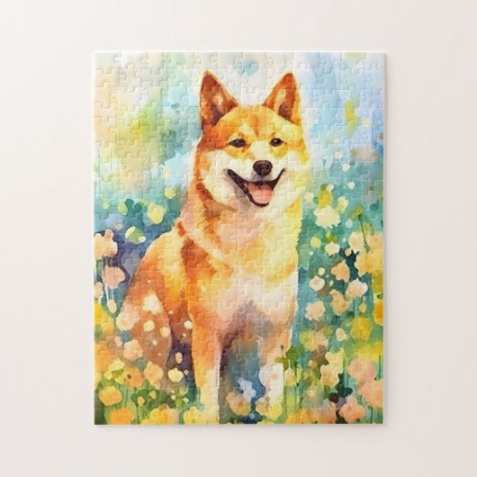 Shiba Inu farbige Aquarellbilder Puzzle (Vertikal)