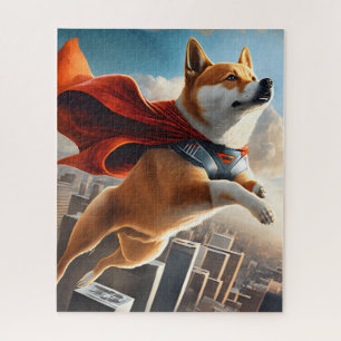 Shiba Inu Flying über der Stadt Puzzle
