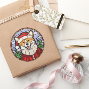 Shiba Inu Glass Weihnachten Runder Aufkleber