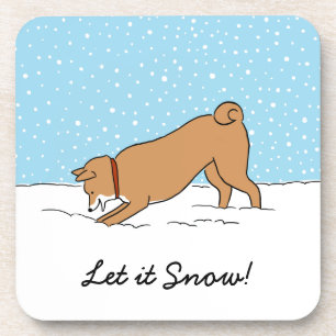 Shiba Inu Glücklicher Winter Schnee Hund Urlaub Getränkeuntersetzer