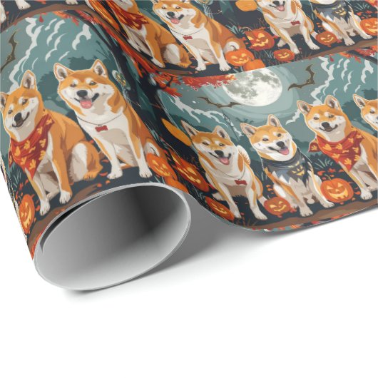 Shiba Inu Halloween Spooky Geschenkpapier (Rolleneckpunkt)