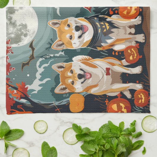 Shiba Inu Halloween Spooky Geschirrtuch (Gefaltet)