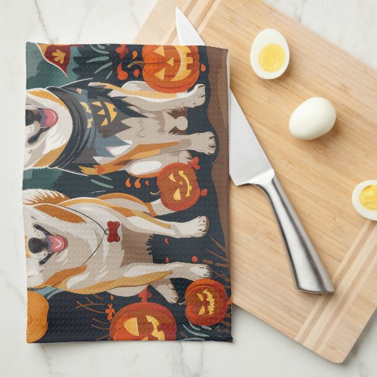 Shiba Inu Halloween Spooky Geschirrtuch (Viertel Falte)