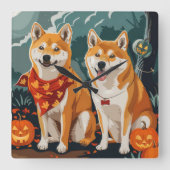 Shiba Inu Halloween Spooky Quadratische Wanduhr (Vorderseite)