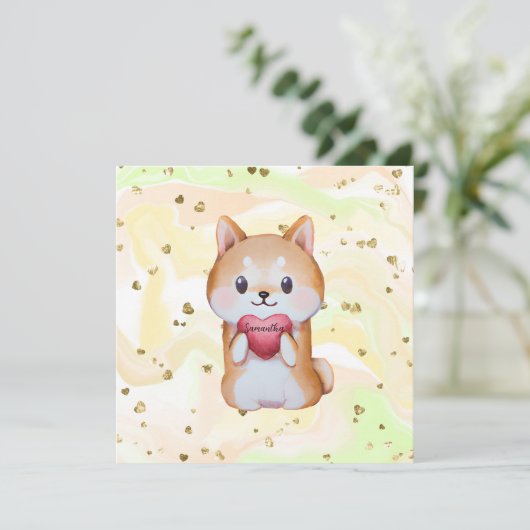 Shiba Inu hält ein Herz (Stehend Vorderseite)