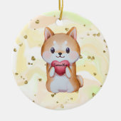 Shiba Inu hält ein Herz Keramik Ornament (Vorne)