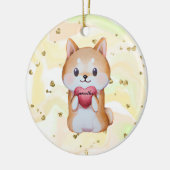 Shiba Inu hält ein Herz Keramik Ornament (Links)