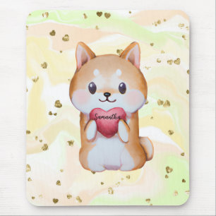 Shiba Inu hält ein Herz Mousepad