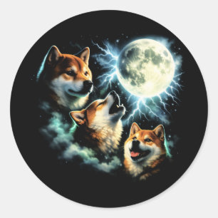 Shiba Inu Heult den Mond an Grafik Himmelskörper Runder Aufkleber