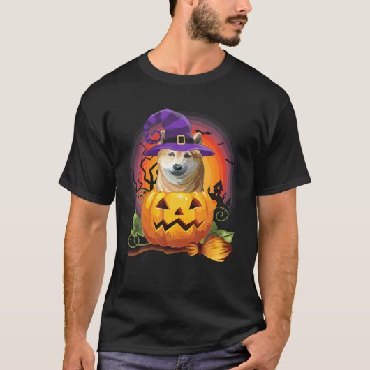 Shiba Inu Hexch Pumpkin Halloween Hund Lover T-Shirt (Vorderseite)