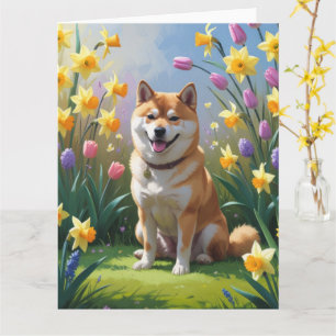Shiba Inu Hund Frühlingsblumen Malerei Karte
