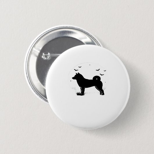 Shiba Inu Hund � Halloween Moon Silhouette Übergrö Button (Vorne & Hinten)
