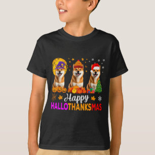 Shiba Inu Hund Halloween Weihnachten Hallothanksma T-Shirt