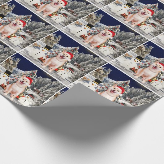 Shiba inu Hund im Schnee mit Weihnachtshut Geschenkpapier (Ecke)