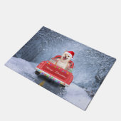 Shiba Inu Hund im Schnee sitzen im Weihnachtswagen Fußmatte (Schrägansicht)