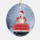 Shiba Inu Hund im Schnee sitzen im Weihnachtswagen Keramik Ornament (Links)