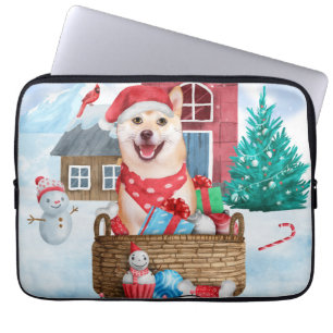 Shiba Inu Hund im Schnee Weihnachtshunde Haus Laptopschutzhülle