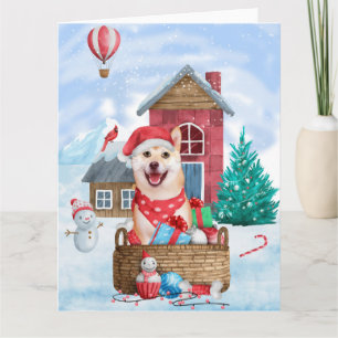 Shiba Inu Hund im Schnee Weihnachtshundehütte Karte