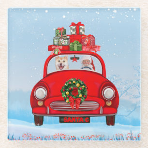 Shiba Inu Hund in Auto mit dem Weihnachtsmann Glasuntersetzer