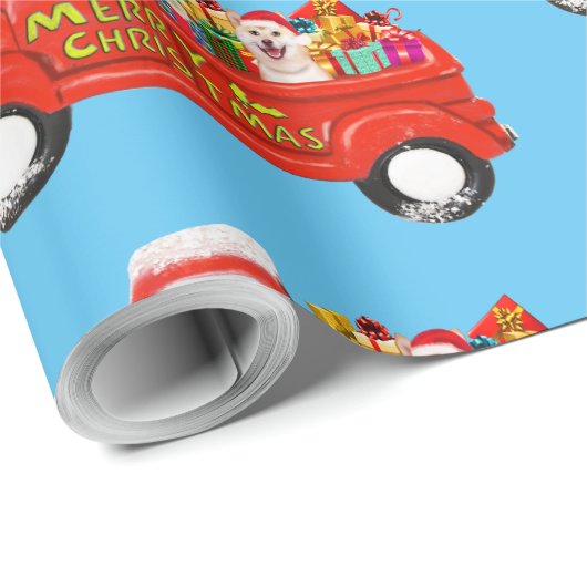 Shiba inu Hund in Christmas Delivery Truck Geschenkpapier (Rolleneckpunkt)