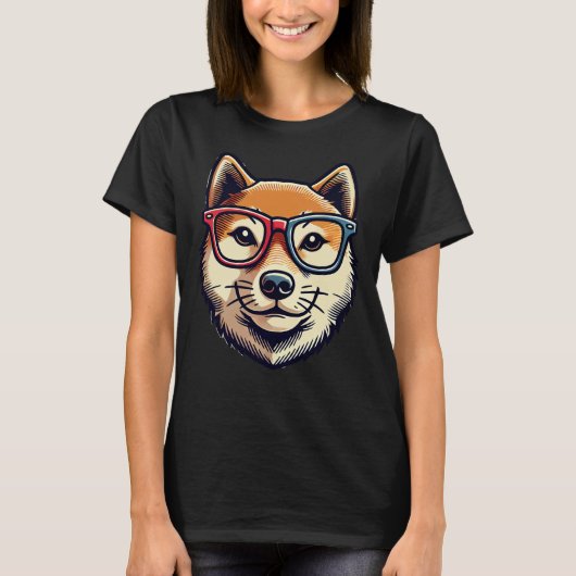 Shiba Inu Hund mit Brillen Pop Art Style T-Shirt (Vorderseite)