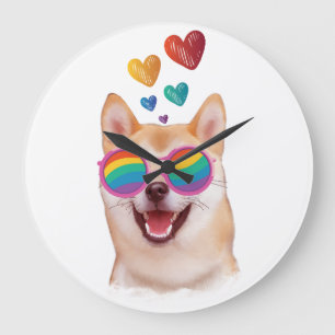 Shiba Inu Hund mit HerzValentinstag Große Wanduhr