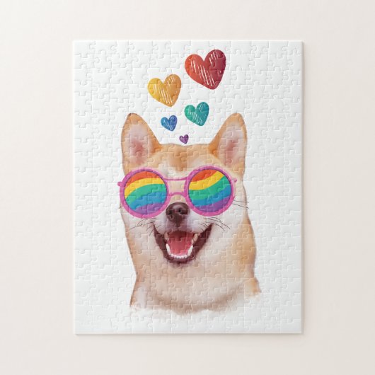 Shiba Inu Hund mit HerzValentinstag Puzzle (Vertikal)
