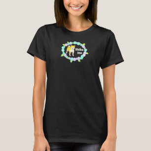 Shiba Inu Hund mit Minz grün violetten Blüten Pixe T-Shirt