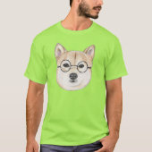 Shiba Inu Hund mit übergroßen runden Gläsern T-Shirt (Vorderseite)