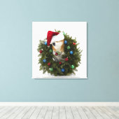 Shiba Inu Hund mit Weihnachtsmannmütze sitzend Leinwanddruck (Insitu (Holzboden))