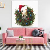 Shiba Inu Hund mit Weihnachtsmannmütze sitzend Leinwanddruck (Insitu (Wohnzimmer))