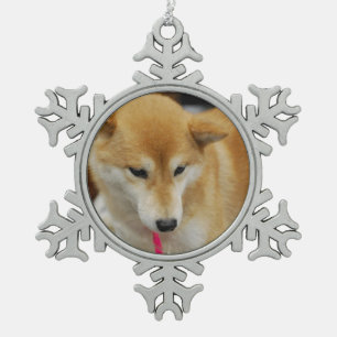 Shiba Inu Hund Schneeflocken Zinn-Ornament