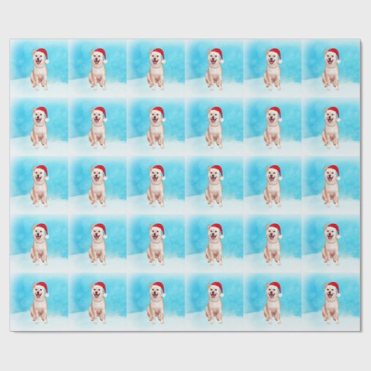 Shiba Inu Hund sitzen im Schnee mit Weihnachtshut Geschenkpapier (Flach)