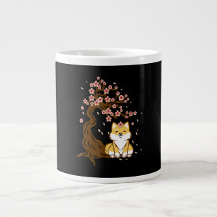 Shiba inu Hund sitzend unter Kirschblüten Jumbo-Tasse