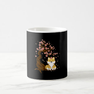 Shiba inu Hund sitzend unter Kirschblüten Kaffeetasse