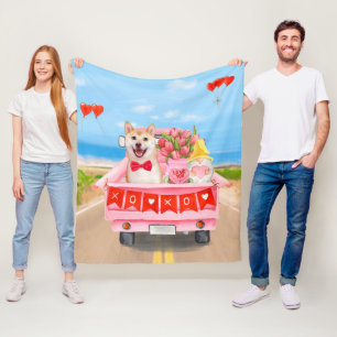 Shiba Inu Hund Valentinstag LKW Fleecedecke