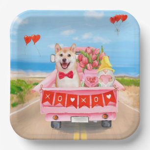 Shiba Inu Hund Valentinstag Truck Herzen Pappteller