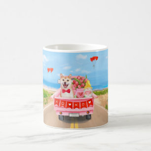 Shiba Inu Hund Valentinstag Truck Herzen Werfen P Kaffeetasse