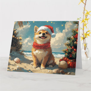 Shiba Inu Hund Weihnachten Vintage Strand Karte